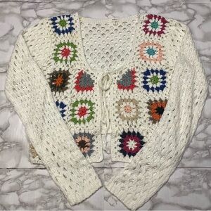 Debut Crochet Granny Square Cropped Cardigan Sweater